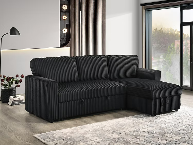 Canapé sectionnel noir IF-9024 avec chaise longue réversible et design moderne – Literie d’Amitié