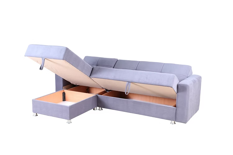 Canapé-lit sectionnel gris avec coffre de rangement intégré sous l’assise – Literie d’Amitié

